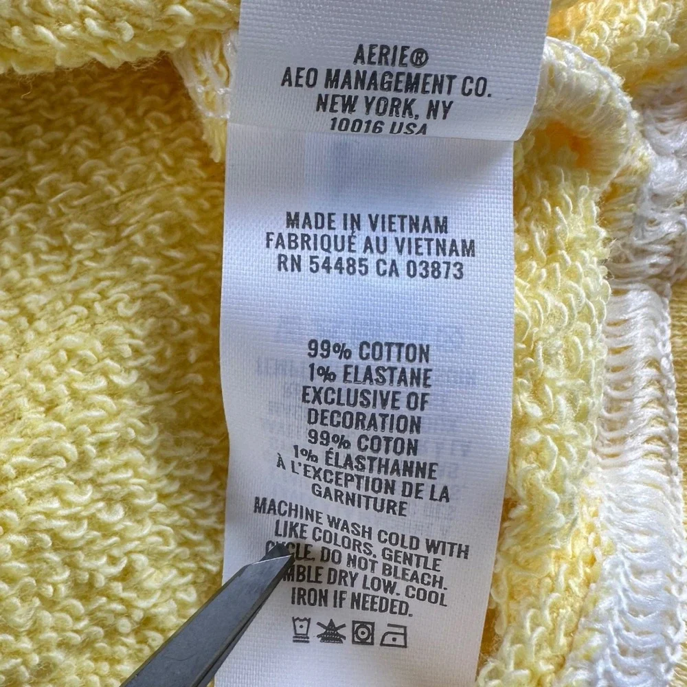 Aerie Easy Street Yellow Crinkle French Terry Split Neck Tassel Sweatshirt Small